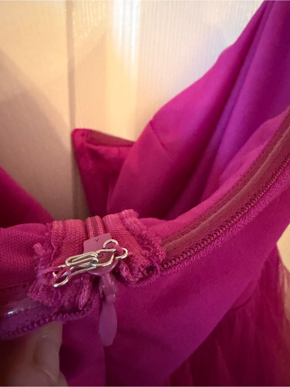 Strapless Fuchsia Ruffled Tulle Evening Dress - Picture 5 of 7